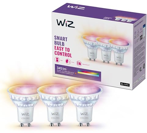 WiZ Ampoule LED Connectée, Couleur, Spots GU10, équivalent 50W, avec détecteur de mouvement, Connexion Wi-Fi, Contrôle possible par la Voix, App, Alexa, Google Assistant et Apple HomeKit, Lot de 3