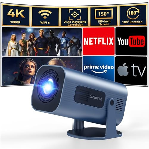 Mini Projector Built in Android TV 11.0 Portable Smart Projector with Wifi and Bluetooth 5.2, 180°Rotatable 1080P Support Short Throw Outdoor Auto Keystone 150'' Screen Home Theater Projector (Blue)