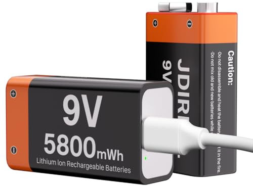 2 baterías recargables USB de 9 V, (5800 mWh), con mayor capacidad, baterías de litio de 9 V, repuesto para detectores de humo, cámaras digitales y electrodomésticos, etc