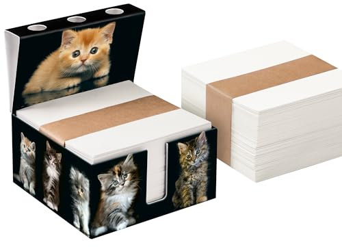 PrintCollect Zettelbox „Cats“ mit Stiftehalter, aus stabil verklebtem Vollkarton, Notizzettel aus kräftigem Papier (1er-Set mit Nachfüllpack)