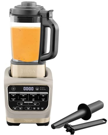 Ninja Foodi Blender & Soup Maker, 10 Auto-iQ Programs, 1.7L Glass Jug, Hot & Cold Blender, Built-In Heating Element, Tamper, Cleaning Program & Brush, 1000W, Stone Gold, HB150UKSTGD
