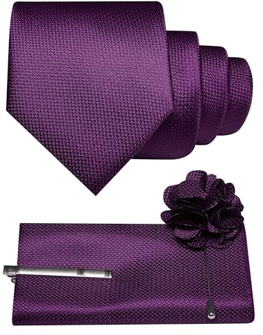 JEMYGINS Mens Necktie Purple Tie and Lapel Pin with Pocket Square Tie Clip Sets for Casual and Business(7)