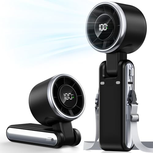 Bearwind Portable Handheld Turbo Fan - 5 Gear High Speed 4000mAh Rechargeable Mini Personal Hand Fan Blow Cold Air, Battery Operated Travel Essentials, Beach Vacation, Gifts for Women, Men (Black)