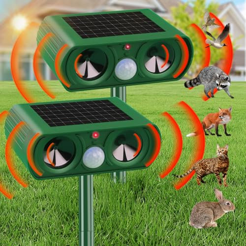 Repulsif Chat Exterieur Solaire, Pack de 2 Répulsif Chat Ultrason, Repousse efficacement Les Chats, Les Oiseaux, Les Renards, Les ratons laveurs, Les Lapins et Les rongeurs.
