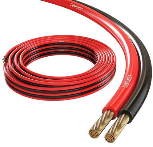 Lumonic Cables de altavoz | 10m Rojo Negro | 2x 1,5mm² CCA | Cable de altavoz HiFi | Línea doble de audio