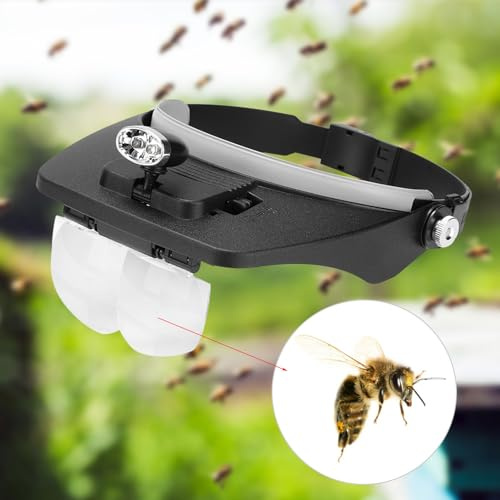 Yctze Lupa de Apicultura LED con Lente y Escudo Montados en la Cabeza: Equipo Ideal de Apicultura para una Mejor Visibilidad y Comodidad