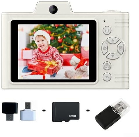 Fotocamera retrò per studenti, 48 MP, 2,5 K, UHD, doppia fotocamera da 2,8 pollici, fotocamera digitale SLR con grande schermo da 32 GB, scheda di memoria per fotografia (bianco 32G)