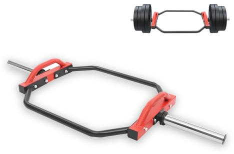 Barre d'haltères hexagonale, barre d'haltères longue pour débutants, 142 cm, jusqu'à 150 kg, appareil de fitness pour la maison, pour les squats, les shrugs et les fentes, rouge