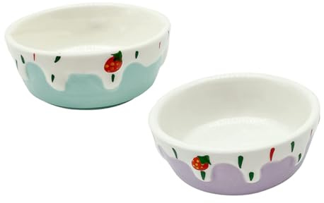 DECOMELODY Ciotole in Ceramica per Criceti Set da 2 Pezzi, Ciotola per Cibo Piccolo Animali Domestici, Vaschetta Alimentare Resistente per Roditori