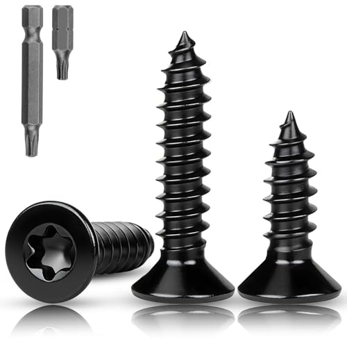 XRXYMQ 80 Stück Torx Holzschrauben M4 × 25 mm Edelstahl 304 Schwarz Flachkopfschrauben mit Vollgewinde Schwarze Schrauben für Akustikpaneele & Holzpaneele