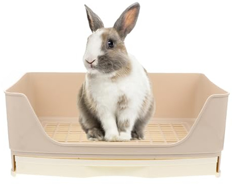 ifundom Toilette per Conigli e Piccoli Animali Domestici Vassoio Angolare in Plastica Beige Lettiera Compatta e Resistente per Addestramento in Casa e Giardino
