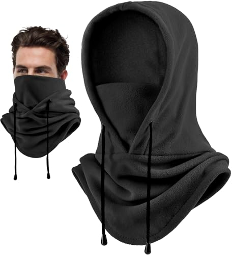 Joyoldelf Multifunktionale Plüsch Sturmhaube, Winter Thermo Balaclava Skimaske Windbeständig Gesichtshaube für Herren und Damen (Schwarz)