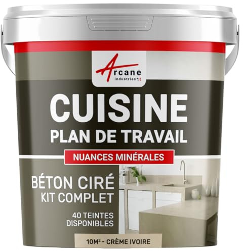Béton ciré cuisine, plan de travail, crédence, évier, sol et mur, revêtement mural décoratif, kit complet - 10 m² (en 2 couches) Crème Ivoire - ARCANE INDUSTRIES
