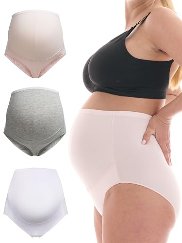 Herzmutter Mutande Premaman Cotone - Oeko Tex 100 - Gravidanza - Mutandine Premaman - Slip maternità - 5130 (S, Rosa/Bianco/Grigio)