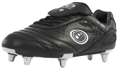 Optimum Razor Kids Rugby Boots, Lightweight 8 Stud Design Crafted for Elite Traction & Power to Drive Through the Scrum, Performance Ready for Soft Ground (SG) Grass Pitches - Black/Silver, Size 1