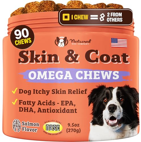 Natural Dog Company Skin & Coat Supplement for Dogs, 90 Soft Chews