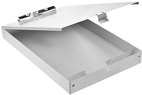 Amazon Basics Klemmbrett mit Ablage, Aluminium - 35,56 x 22.8 cm, zweistufig, Standardklemme, Silberfarben