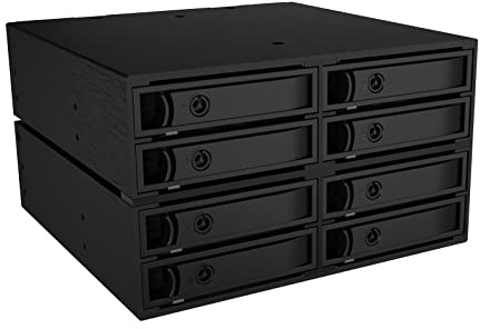 ICY Box 8-Fach 2,5 Zoll Backplane für 2X 5,25 Zoll Schacht, SAS III 12 Gbit/s und SATA III 6 Gbit/s, Mini SAS HD Host, Lüfter