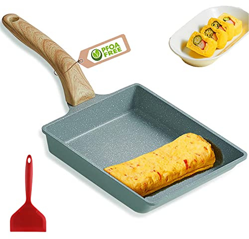 MIHUNTER Japanese Omelette Pan Nonstick Tamagoyaki Egg Pan,Retangle Small Frying Pan,with Silicone Spatula & Brush,Non-Stick Coating (PFOA Free) - 20 x 15cm