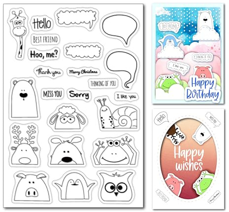 arriettycraft Animals Talking Box Clear Stamps Deer Pig Giraffe Bear Snail Rubber Stamps Owl Sheep Dog Silicone Stamps for Cards Making Decoration Clear Stamps or Scrapbooking Paper Craft Tools