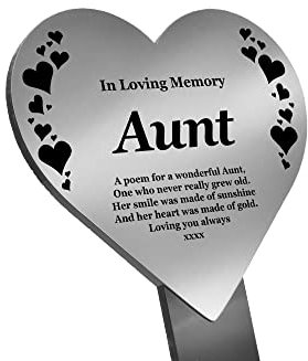 Aunt Heart Memorial Remembrance Plaque Stake - Waterproof, Outdoor, Grave Marker, Tribute, Plant Marker (Silver)