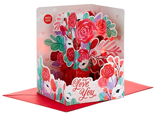 Hallmark Valentines Day Card, 3D & Pop Up Bouquet Flowers, Musical, for Her, Pink
