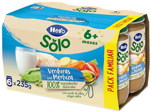 Hero Solo - Tarritos de Verdura con Merluza, Sin Sal Añadida, Sin Almidón, Sin Aceite de Palma, Ingredientes 100% Naturales, Conservación y Esterilización Natural al Baño María, Pack de 6x235gr