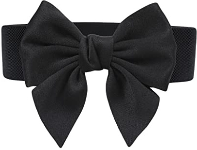 Diyafas Dames Ceinture Élastique Noeud Papillon Large Ceintures de Taille Robes Décoratives Ceinture pour Femmes, Noir, Taille unique
