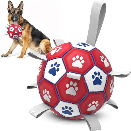 HETOO Hundboll hundleksak boll med rep hundfotboll (20 cm röd) | Interaktiv hundboll för turing, hållbar hög hopp, flytande boll för hundar, födelsedagspresenter, inomhus, utomhus