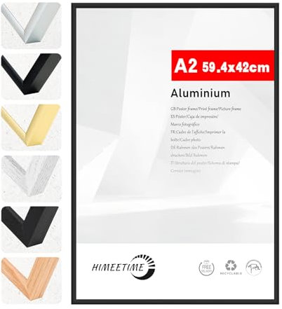 HIMEETIME® 1x Cornice A2 42x59,4 cm,Cornice in metallo Nero,Cornice per documenti 42x59,4 cm Grande Collage,Cornice in metallo Cornice in alluminio,Cornice per quadri A2 Cornice per foto