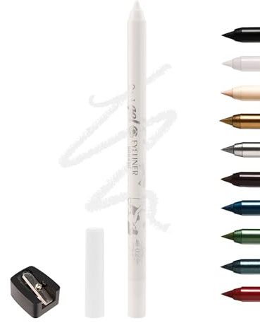 Weißer Gel Eyeliner Wasserfest, Creme Matt White Kajalstift, Lang Anhaltend, Wischfeste Eyelinerstift Kosmetik mit Anspitzer, Leichte Anwendung, Starke Farbkraft, Geeignet für Empfindliche Augen-02