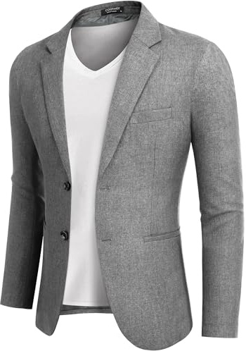 COOFANDY Veste pour homme sportive décontractée loisir moderne costume coupe regular 2 boutons vestes de costume business, gris clair, M