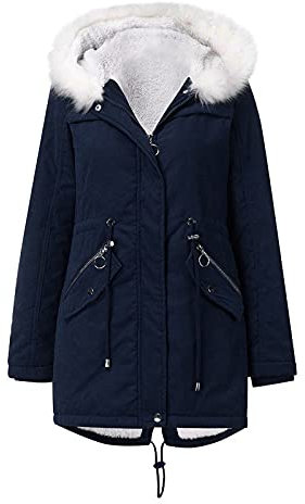 KOG Winterjacke Damen Puffer Jacke Mode Jacke Baumwolle Fahrradmantel Wintermantel Oberteile Frau übergangsjacke Prime Winter Strickjacke Casual Kapuzenmantel Frauen Dufflecoat Prime Dunkelblau XL