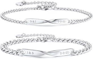 PiercingJak Partnerarmbänder mit Gravur Personalisierte Armbänder Paar Partner Armband Edelstahl Mobius Armkette Freundschaftsarmbänder Liebe Freundschaft Geschenke für Damen Herren