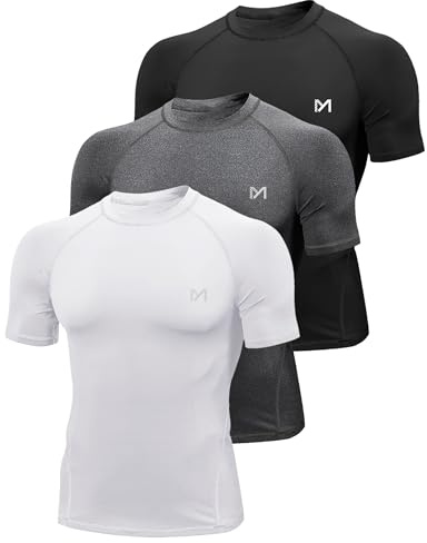 MEETYOO Men's Compression Shirt, Base Layer Top Long/Short Sleeve T-Shirt Sports Gear Fitness Tights for Running Gym Workout