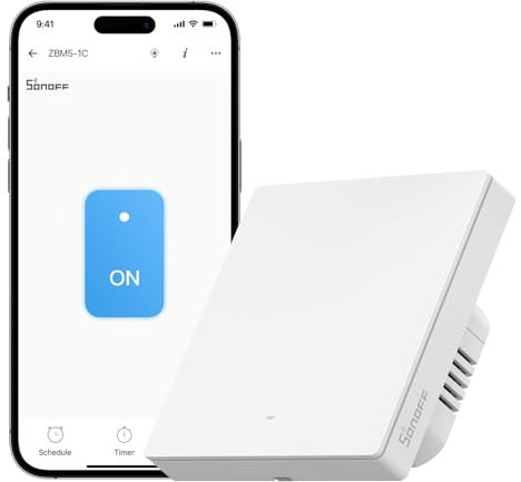 SONOFF Zigbee Smart Light Switch, Requires SONOFF Zigbee Hub, Smart Switch, No Neutral or with Neutral, APP Remote Control, Zigbee Switch ZBM5 86-Type, 1 Gang
