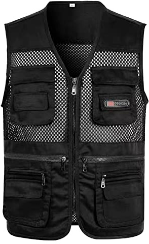 vohiko Herren Safari-Weste mit vielen praktischen Taschen, funktionale Arbeitsweste, Outdoor-Weste, Anglerweste, Lichtfeldweste, Softshell Weste, Sommer, Mesh, Atmungsaktive