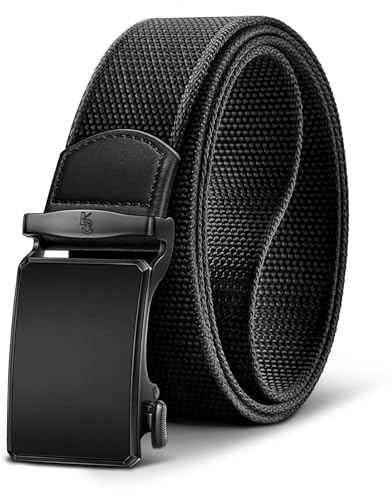 KEMISANT Cintura Uomo, Cintura a Ratchèt Web Stretch per Uomini Golf Lavoro Escursione Foderiera Jeans Pantaloni Casual 3,8 cm Aggiustamento Illimitato(Nero,110cm/32-36 vita regolabile)