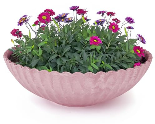 matches21 HOME & HOBBY Maceta ondulada para exterior en 22 x 7 cm, color rosa envejecido, jaspeado, como cuenco para flores resistente a la intemperie