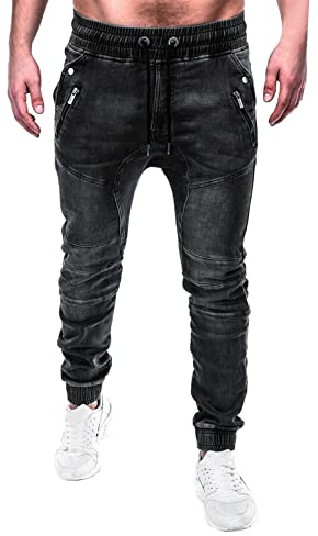 Pantalon de jogging en jean pour homme avec poches, fermeture éclair, taille élastique, biker, jean avec fermeture éclair, style Y2K, jean cargo décontracté avec plusieurs poches, pantalon de jogging
