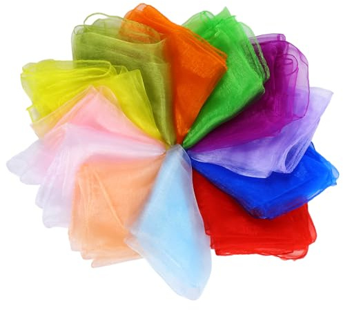 12 paños de malabares grandes, coloridos paños sensoriales para juegos de malabares, danza, festivales y actividades de fiesta (60 x 60 cm)