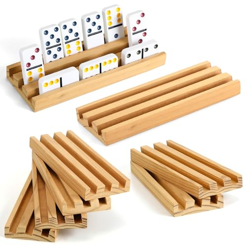 Soulchen 7.1 x 2.8 Inch Wooden Domino Racks Set of 8, Wood Domino Tiles Trays Holders Organizer for Mexican Train Classic Board Accessories, Dominoes Not Included