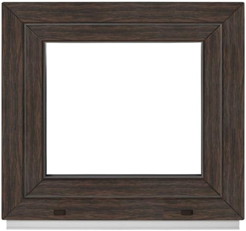Framex Finestra in legno di quercia scuro, per esterni/interni, in plastica, 640 x 790 mm, per finestre del garage in PVC, 64 x 79 cm, con 3 vetri, DIN destro, girevole, finestra in plastica