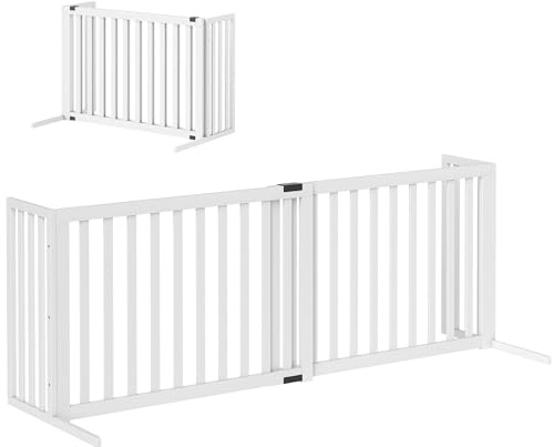 PawHut Cancelletto per Cani di Sicurezza Estensibile 102-183 cm con 2 Supporti Rimovibili, Pannelli Laterali, Cancellino in Legno per Cani Piccola e Media, Barriera Protettiva per Scale