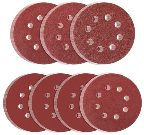 70 Pz Dischi Abrasivi 125mm, Carta Vetrata per Levigatrice Rotorbitale, Disco Abrasivo per Smerigliatrice da 40/60/80/100/120/180/240 Grana con 8 Fori per pareti, legno, metallo, ecc
