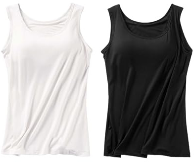 2-pack linnen för kvinnor med inbyggd BH plus size hylla bh väst toppar yoga sport träning linne sommar bas bekväma avslappnade ärmlösa undertröjor underkläder