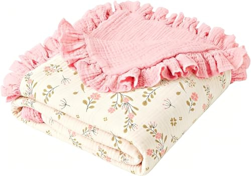MiuK!ns Coperta per neonati in mussola in 100% cotone, 120 x 120 cm, traspirante, morbida coperta per gattonare, per bambini e bambine, rosa