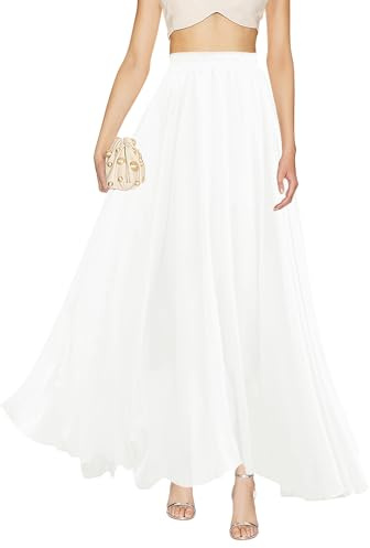 v28 Womens Maxi Midi White Flowy Long Black Summer Plus Size Sheer Chiffon Skirt (XL,White)