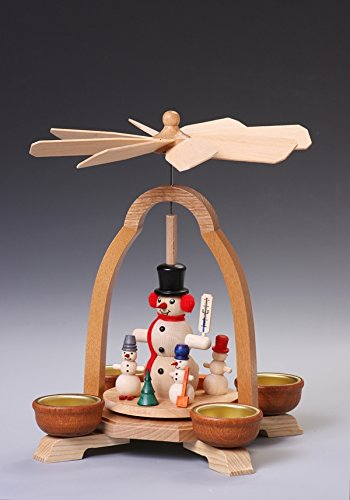 Rudolphs Skattkista värmeljuspyramid med snögubbe B x H x D ca 17 x 25 x 17 cm ny julpyramid träpyramid för värmeljus bordspyramid värmeljus pyramid