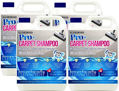Pro-Kleen Pro+ Carpet and Upholstery Cleaning Solution – 4 in 1 Concentrate Carpet Shampoo, Suitable for all Machines 4 x 5L (Ocean Fresh Fragrance)
